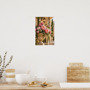 Poster Arte Floral de Peônia Rosa Vintage Elegante na Par