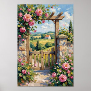 Poster Arte Floral de Porta de Jardim de Cottage Vintage