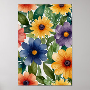 Poster Arte Floral em Aquarela para Parede