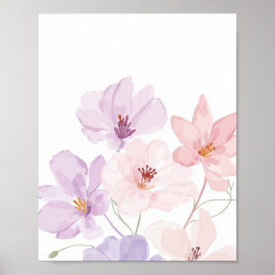 Poster Arte Floral em Aquarela Suave – Rosa Pastel e Lava
