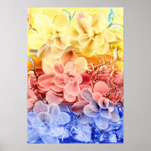 Poster Arte Floral Fantasia Pintada à Mão - Amarelo Verme