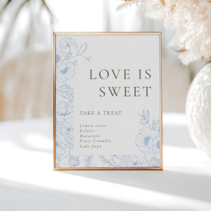 Poster Arte Floral Francesa Azul Amor é Doce