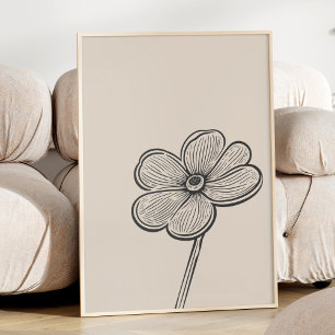 Poster Arte Floral Minimalista em Preto e Branco Vintage