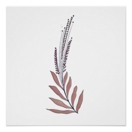 Póster Arte Floral Minimalista em Tom de Ameixa Suave