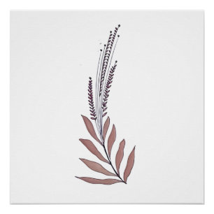 Póster Arte Floral Minimalista em Tom de Ameixa Suave