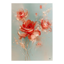 Arte Floral Neo-Rinpa Rosa Dourada