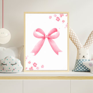 Poster Arte floral para berçário com laço em aquarela ros