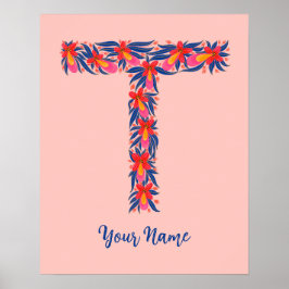 Poster Arte floral personalizada para parede com a letra 