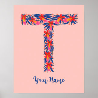 Poster Arte floral personalizada para parede com a letra 