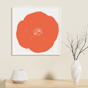 Poster Arte Floral Retrópica em Laranja Vintage e Branco