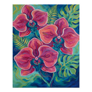 Póster Arte Floral Tropical de Orquídea Rosa