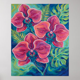 Poster Arte Floral Tropical de Orquídea Rosa