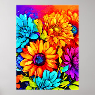 Poster Arte Floral Vibrante Abstrato em Multicores