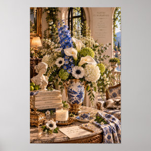 Poster Arte Floral Vintage de Delphinium Azul na Parede