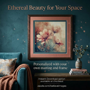 Poster Arte floral vintage rosa suave