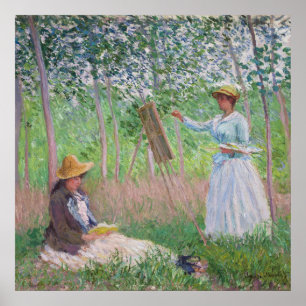 Poster Arte Florestal Vintage Monet com Luz Solar Salpica