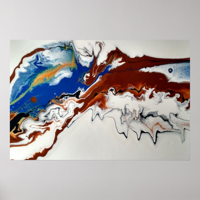 Poster Arte Fluida Abstrata Mármore Dourado Marrom Azul (Frente)