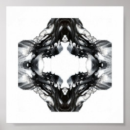 Poster Arte Fluida Abstrata Preto e Branco Luz e Escuridã