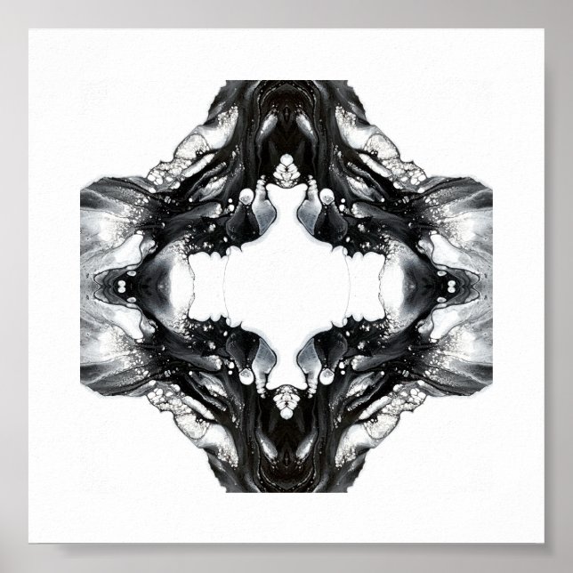 Poster Arte Fluida Abstrata Preto e Branco Luz e Escuridã (Frente)