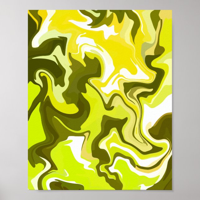 Poster Arte fluida com espirais amarelas e verdes vibrant (Frente)