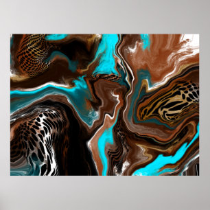 Poster Arte fluida marrom e azul
