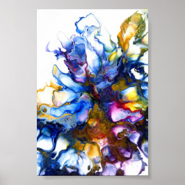 Poster Arte Fluido Abstrato Azul Real e Rosa