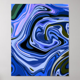 Poster Arte Fluido Abstrato Calmo com Tons Frios