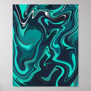 Poster Arte Fluido Abstrato com Redemoinhos de Azul-turqu