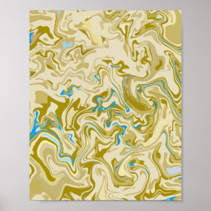 Poster Arte Fluido Abstrato em Mostarda e Azul