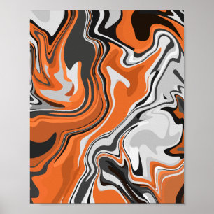 Poster Arte Fluido Abstrato Laranja e Preto