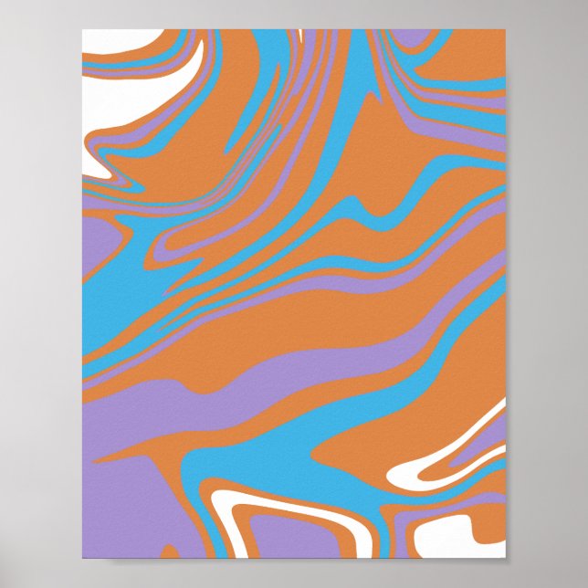 Poster Arte Fluido Laranja, Roxo, Azul e Branco Girando (Frente)