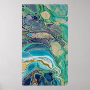 Póster Arte Fluido Mármore Colorido Azul Turquesa Roxo