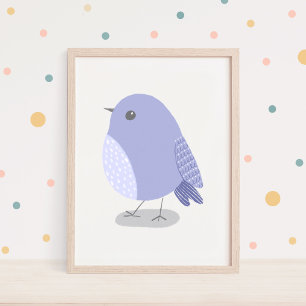 Poster Arte Fofa de Berçário de Pássaros Lavanda Desenhad