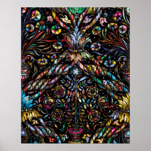 POSTER ARTE FOLCLÓRICA BOTÂNICA COLORIDA ORNADA