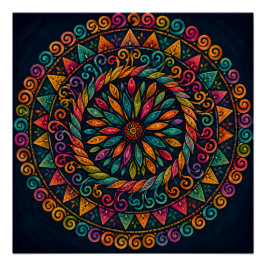 PÓSTER ARTE FOLCLÓRICA FLORAL MANDALA BOTÂNICA CIRCULAR V