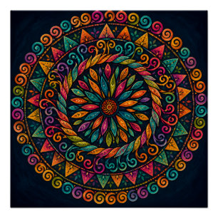 PÓSTER ARTE FOLCLÓRICA FLORAL MANDALA BOTÂNICA CIRCULAR V