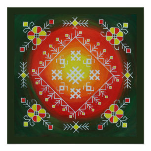 Póster Arte folclórica tradicional letã com pintura de 