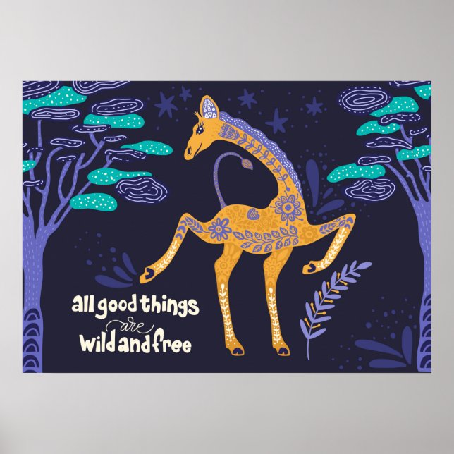Poster Arte Folk Magical Giraffe (Frente)