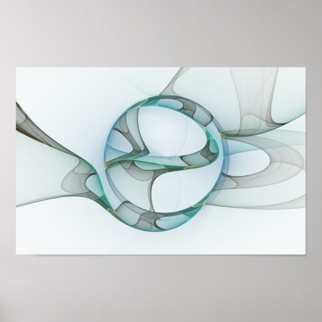 Poster Arte fractal abstrata moderna azul turquesa cinza (Frente)