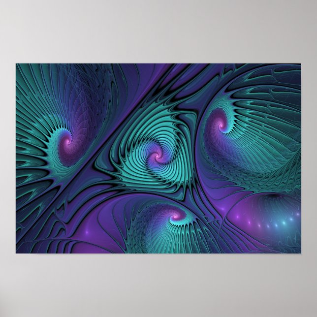 Poster Arte fractal abstrata moderna Roxo encontra Turque (Frente)