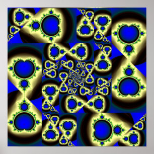 Poster Arte Fractal Abstrata Mosaico Mandelbrot Dourado