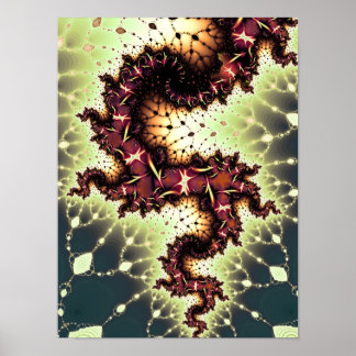Poster Arte Fractal Abstrata Serpente Cósmica Ardente