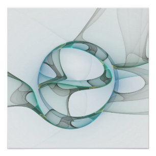 Póster Arte Fractal Azul Turquesa Cinza Elegância Abstrat