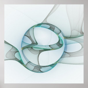 Póster Arte Fractal Azul Turquesa Cinza Elegância Abstrat