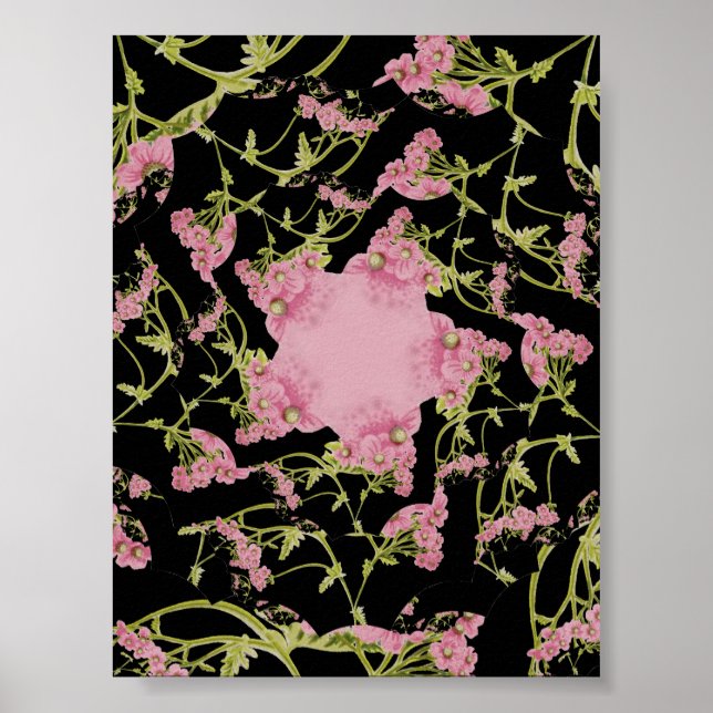 Poster Arte fractal de Achillea, rosa e negra (Frente)