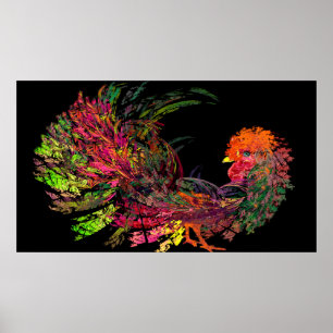Poster Arte Fractal de Comb de Ouro de galo