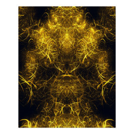 Póster Arte Fractal de Energia de Plasma Dourado