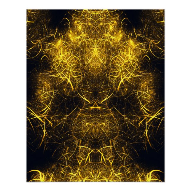 Póster Arte Fractal de Energia de Plasma Dourado (Frente)