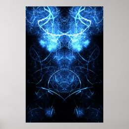Poster Arte Fractal de Energia Nebulosa Azul