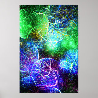 Poster Arte Fractal de Energia Neon Elétrica